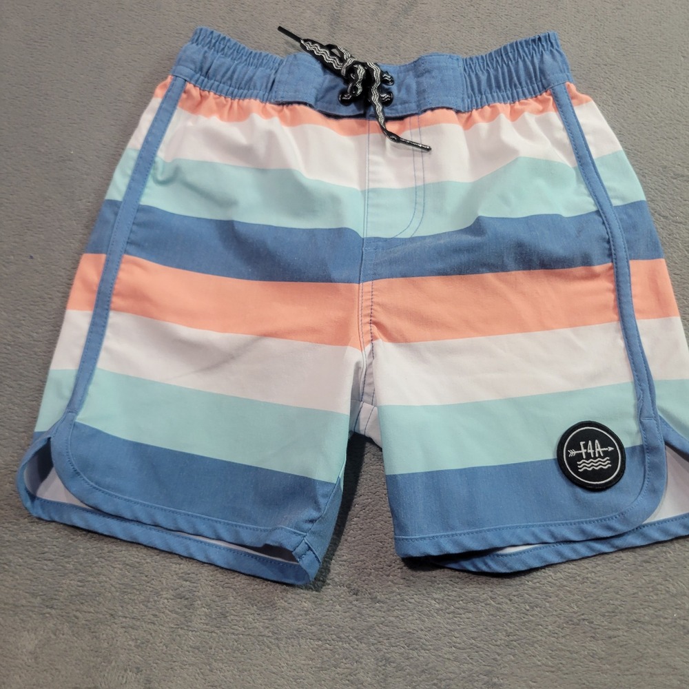 Feather 4 Arrow Boys Striped Coconut Blend Board Shorts Blue Coral Size 5